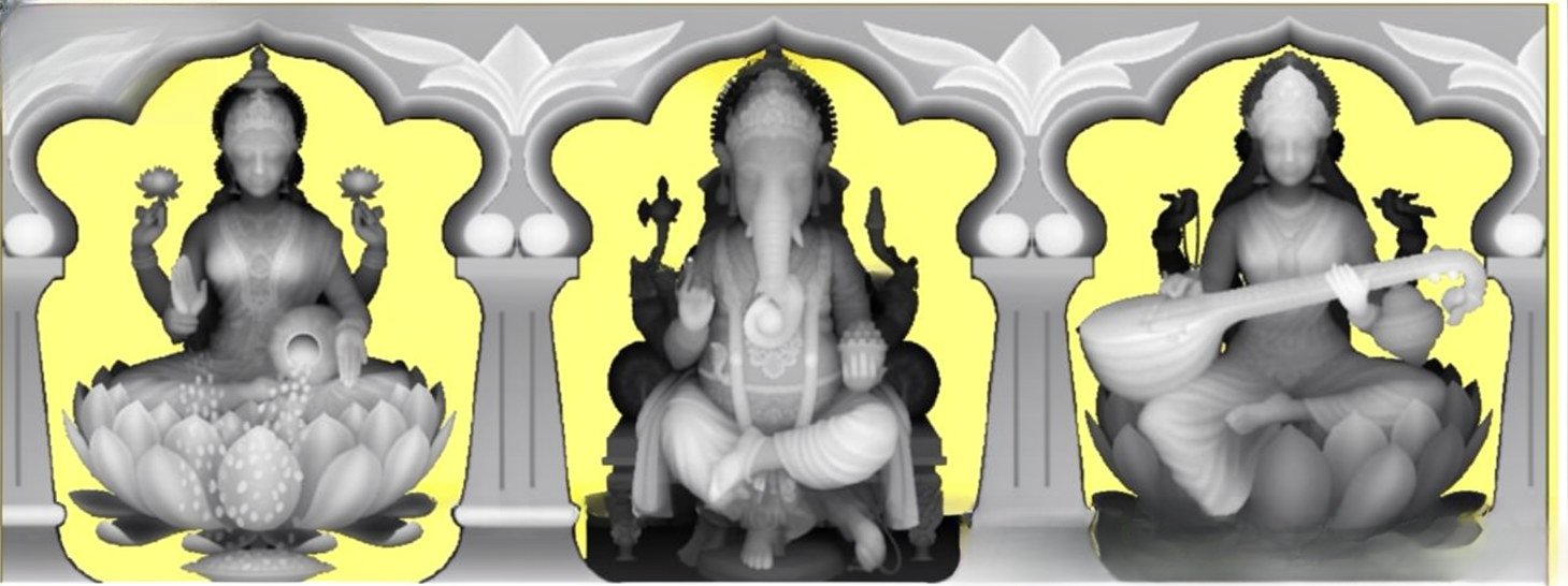 Mix - MIX-114 Divine Hindu Deities Trio Sacred Temple Carving 3D Relief Model